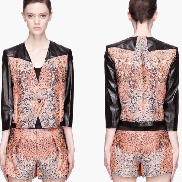 Helmut Lang Leather Jacket 6 Coat Small Black crop Orange Tiger Medallion - Picture 5 of 13